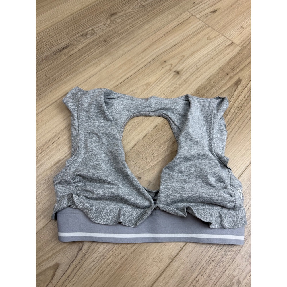 Free People‎ FP Movement Ruffle Sports Bra Heather Grey Open Back Bralette XS - Picture 2 of 9
